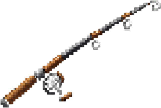 Fishing rod — pixel art wooden rod with reel